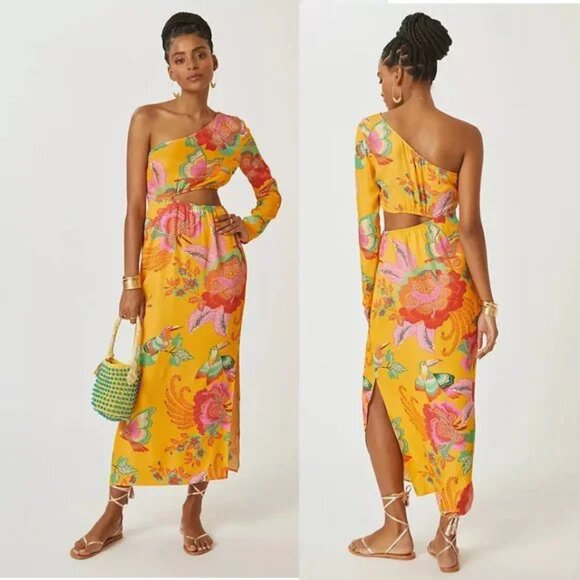 FARM Rio Dresses & Skirts - Farm Rio / Anthropologie Maxi Dress Tropical Floral One-Shoulder cutout Sun M